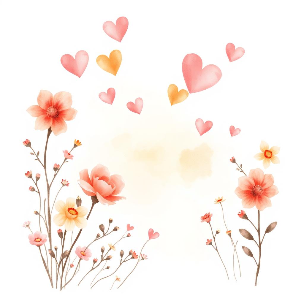 Watercolor blooms and floating hearts